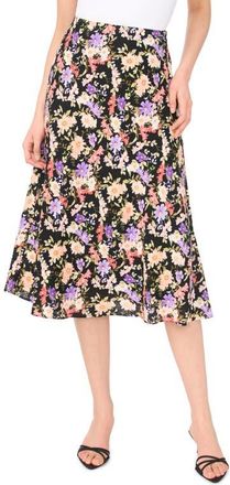 CeCe by Cynthia Steffe Bias Cut Satin Midi Skirt in Rich Black at Nordstrom, Size X-Small
