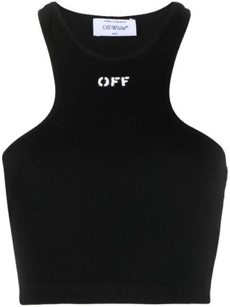 Off-white logo-print ribbed-knit racerback top - women - Cotton/Elastane - 36 - Black