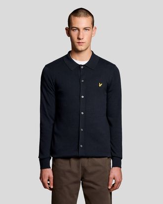 Lyle & Scott Mens Cotton Knitted Shirt - Navy - Size X-Small