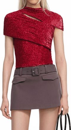 Self Portrait Fil Coupe Cut Out Short Sleeve Top In Red