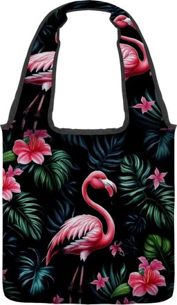 Generic Art Jungle Flamingo Reversible Canvas Shoulder Tote - Double-Sided Print, 12oz Cotton, 27cm Drop, Fold-Flat Bag for Travel, Shopping, Street Outings