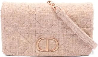 Dior 2010s Caro tweed schoudertas met ketting - Beige