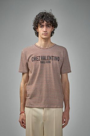 Valentino Striped Cotton T-Shirt with Chez Valentino Print