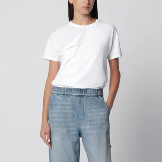 Maison Margiela T-shirt bianca in jersey di cotone con dettaglio strappato