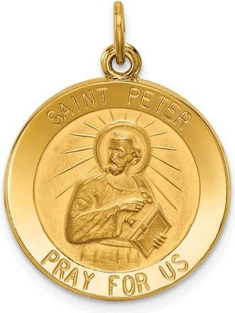 Diamond2Deal 14k Yellow Gold and Satin Solid Saint Peter Medal Round Pendant