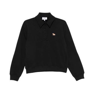 Maison Kitsun&eacute; Fox Head Patch Polo - Dames - Tops - Zwart - Maat: M Katoen