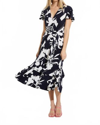Joseph Ribkoff Melinda Fit And Flare Dress In Midnight Blue & Vanilla