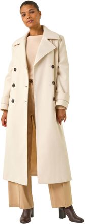 Roman Womens Textured Premium Belted Smart Coat - Cream - Size 18 UK