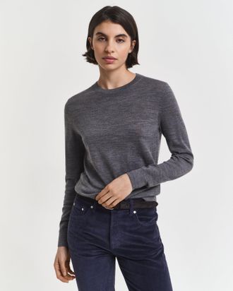 GANT Women Extra Fine Merino Wool Crew Neck Sweater (XXXL) CHARCOAL MELANGE