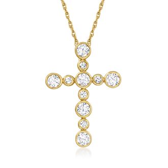 Ross-Simons Bezel-Set Diamond Cross Pendant Necklace in 14kt Yellow Gold