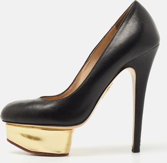 Charlotte Olympia Black Leather Dolly Platform Pumps