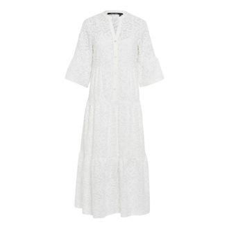 Marc Aurel Kleedjes, Dames, Wit, S, Katoen, Lange Gelaagde Jurk met Decoratief Kant