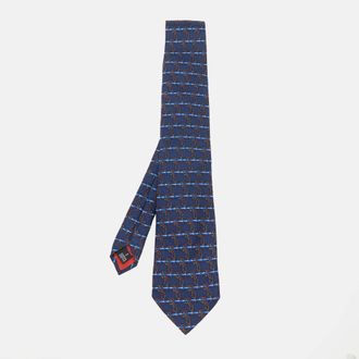 S.T. Dupont S. t. Dupont Vintage Blue Printed Silk Jacquard Tie