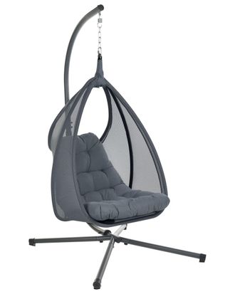 Beliani Silla colgante con soporte Tela Gris oscuro