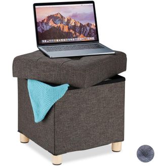 Relaxdays Sgabello con Contenitore, Imbottitura Morbida, Trapuntata, con Fodera di Stoffa hlp: 40 x 38 x 38 cm, Marrone - Relaxdays