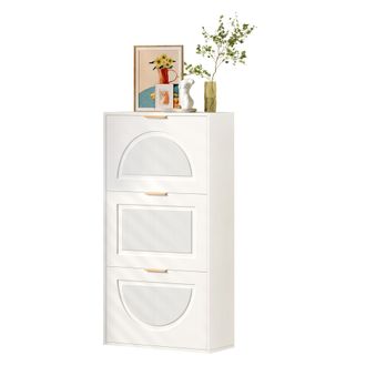STILVORA Mueble Zapatero Estrecho Con 3 Puertas Abatibles, Baldas Ajustables Y Antivuelco, Moderno, En Mdf, 60&times;24&times;114 Cm, Blanco