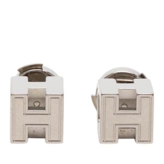 Herm&egrave;s Pre-owned Hermes Palladium Plated Cage dH Cube Push Back Earrings Ladies 993MSB7020Z6WMDN