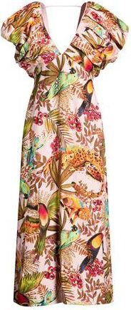 Farm Rio INTO THE JUNGLE PINK SLEEVELESS MIDI DRESS
