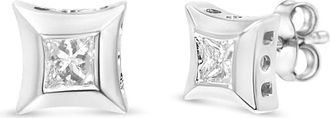 House of Brilliance 10K Gold 1/3 Ct Invisible Set Style Princess-Cut Diamond Stud Earrings