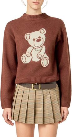 English Factory Teddy Bear Embellished Crewneck Sweater in Brown/White at Nordstrom, Size X-Small