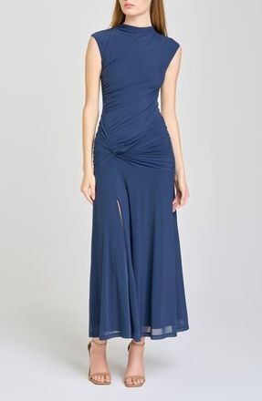 Wayf Sarielle Ruched Midi Dress in Navy at Nordstrom, Size X-Large