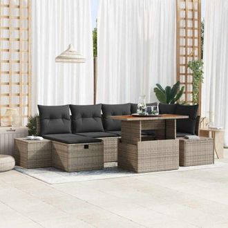 vidaXL Conjunto De Sof&aacute; De Jard&iacute;n 7 Pcs Gris Rat&aacute;n Sint&eacute;tico Vidaxl