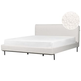Beliani Cama Con Somier Con Cabecero Moderna Tapizado De Boucl&eacute; Blanco Crema 180 X 200 Cm Corio