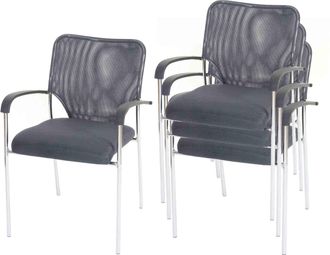 Hhg 4 Sillas Para Visitantes Tulsa, Sillas De Conferencia Apilables, Tela/tejido, Asiento Gris, Respaldo Gris