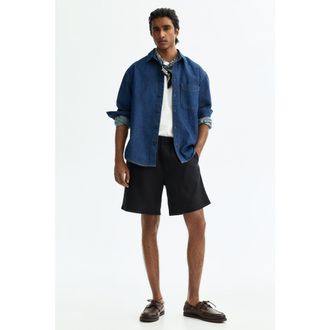 H&M Relaxed Fit Linen Shorts in Black at Nordstrom, Size Xx-Large