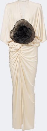 Jacques Wei Floral-appliqu&eacute; gathered satin maxi dress