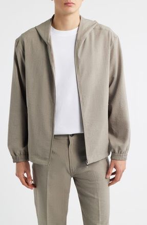 Emporio Armani Seersucker Hooded Jacket in Solid Dark Beige at Nordstrom, Size 42 Us