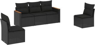 vidaXL Set De Muebles De Jard&iacute;n 5 Pzas Y Cojines Rat&aacute;n Sint&eacute;tico Negro Vidaxl