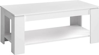 Dmora Mesa de centro con tapa elevable y espacio de almacenamiento y balda inferior, color blanco mate, Medidas 102 x 43 x 50 cm (la altura se puede elevar