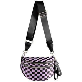 Generic Women Checkered Crossbody Bags Bum Handbag, Durable Strap Roomy Versatile Mom-Friendly Diaper Bag with Different Pockets (Purple Black Checkered 16)