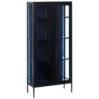 Beliani Vitrina Alta De Metal Con Led 2 Puertas Con Elementos De Vidrio Estilo Industrial Moderno Marr&oacute;n Dorado Harty