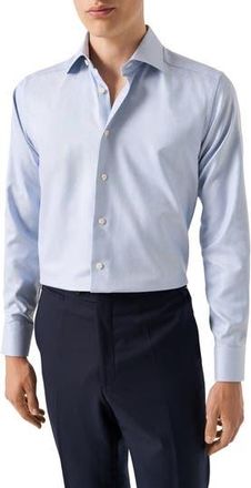 Eton Contemporary Fit Blue Diagonal Weave Cotton Dobby Dress Shirt in Medium Blue at Nordstrom Rack, Size 18