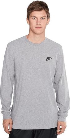 Nike NSW T-Shirts Long Sleeve Embroidered Futura Mens T Shirt Dark Grey Heather/Black : MD, Cotton/Polyester
