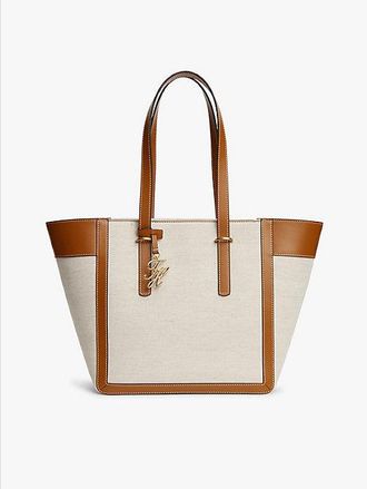 Tommy Hilfiger Logo Charm Linen Blend Canvas Tote Bag