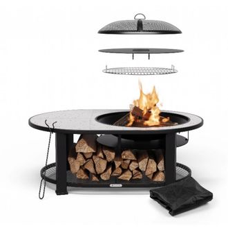 Blumfeldt Blumfeldt Merano Circolo L - Braciere 3 in 1 con funzione grill, utilizzabile come tavolo, 122 x 87 cm