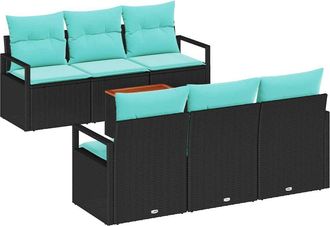 vidaXL Conjunto De Sof&aacute;s De Jard&iacute;n 7 Uds. Negro Rat&aacute;n Sint&eacute;tico Vidaxl