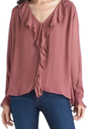 Dex Clothing Lace Trim Ruffle Top In Ashy Rose