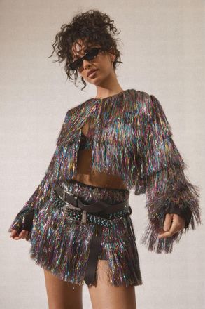 NASTY GAL Womens Tinsel Tiered Cropped Jacket - Multicolour - Size 6 UK