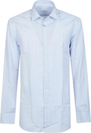 Etro Roma Long Sleeve Logo Shirt - Heren - Casual Overhemden - Blauw - 2XL - Katoen - Overhemden