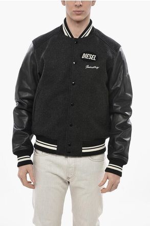 Diesel Wool-Blend Bomber Jacket J-BULC-MIX-OUT with Leather Sleeves size 46