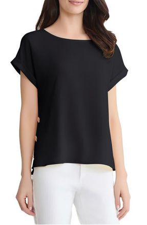 Jones New York Button Side Short Sleeve Top in Jones Black at Nordstrom, Size Large