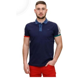 Harmont & Blaine Tops, Heren, Blauw, S, Katoen, Blauwe Polo met Contrastdetails