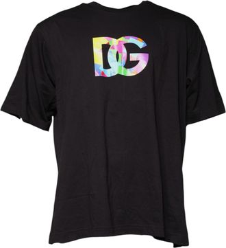 Dolce & Gabbana Black Logo Print Cotton Crew Neck Mens T-shirt