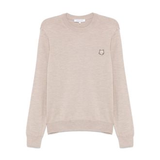 Maison Kitsuné Round-neck Knitwear, male, Gray, Size: L Ribbed Crew Neck Sweater