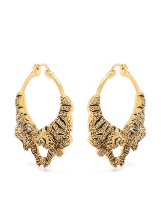 Roberto Cavalli tiger-detail hoop earings - women - Metal/Enamel - One Size - Gold