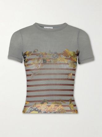 Jean Paul Gaultier T-shirt In Mesh Stampato Marini&egrave;re Grape - Grigio